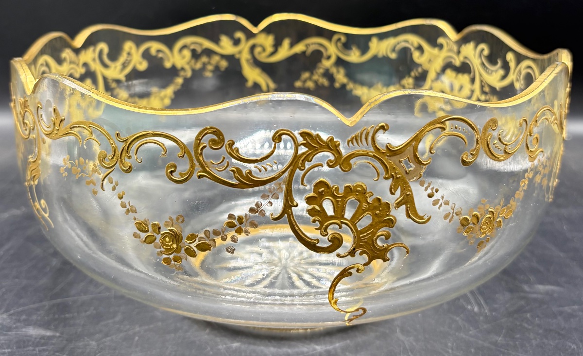 COUPE EN VERRE SOUFFLÉ TRAVAILLÉ À CHAUD ÉMAILLÉE À L’OR DES ANNÉES 1900 FRANÇAISE UNE COUPE-photo-4