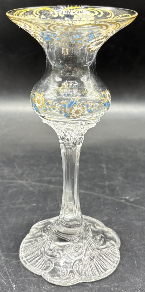 MINI VASE SOLIFLORE VERRE SOUFFLÉ MOULÉ ET ÉMAILLÉ DORÉ DES ANNÉES 1950 ROSENTHAL-photo-3