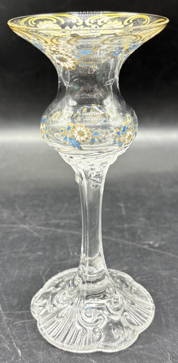 MINI VASE SOLIFLORE VERRE SOUFFLÉ MOULÉ ET ÉMAILLÉ DORÉ DES ANNÉES 1950 ROSENTHAL-photo-4