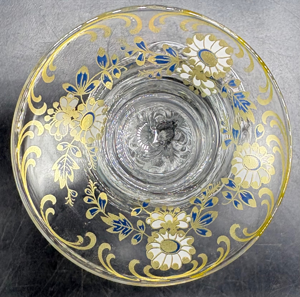 MINI VASE SOLIFLORE VERRE SOUFFLÉ MOULÉ ET ÉMAILLÉ DORÉ DES ANNÉES 1950 ROSENTHAL-photo-1