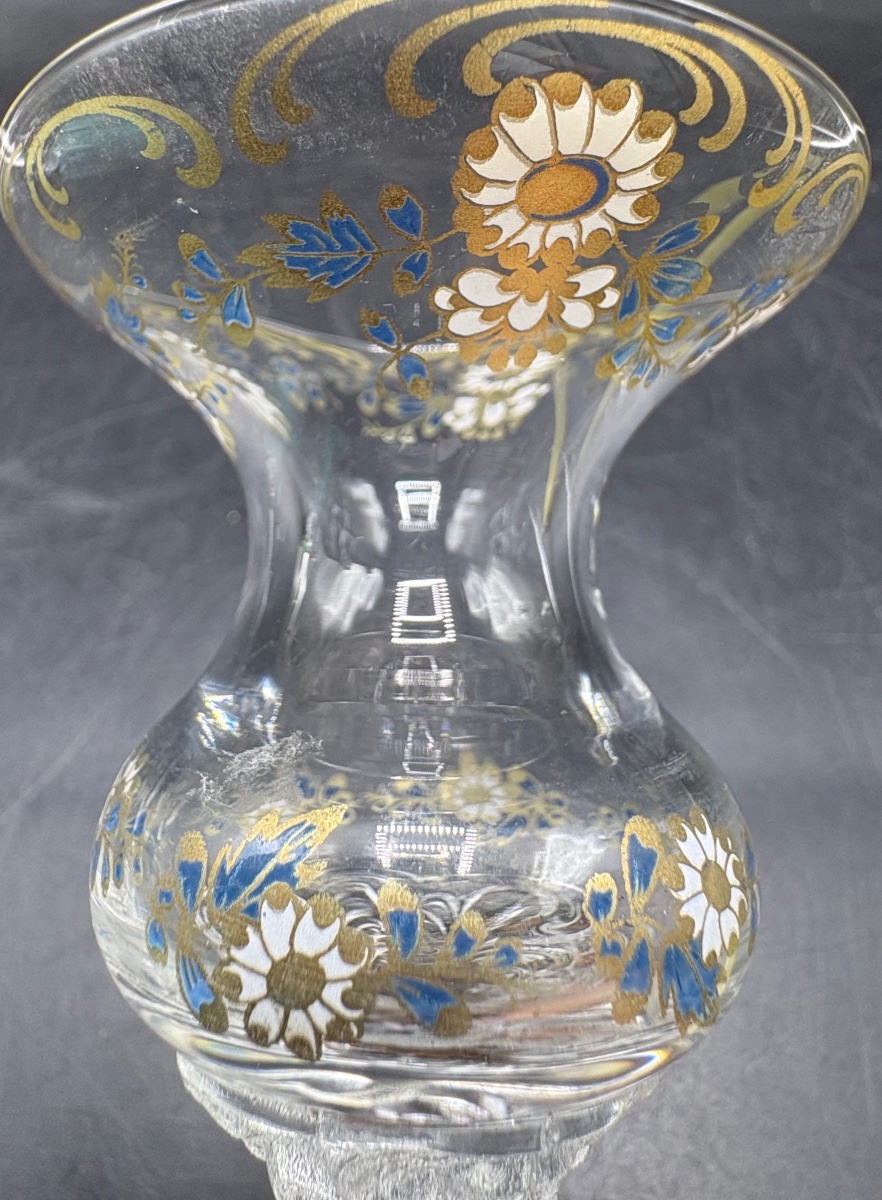 MINI VASE SOLIFLORE VERRE SOUFFLÉ MOULÉ ET ÉMAILLÉ DORÉ DES ANNÉES 1950 ROSENTHAL-photo-4