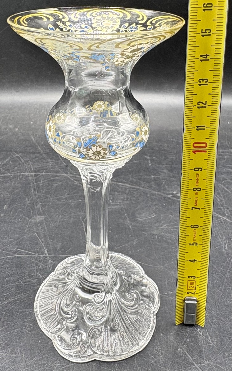 MINI VASE SOLIFLORE VERRE SOUFFLÉ MOULÉ ET ÉMAILLÉ DORÉ DES ANNÉES 1950 ROSENTHAL-photo-5
