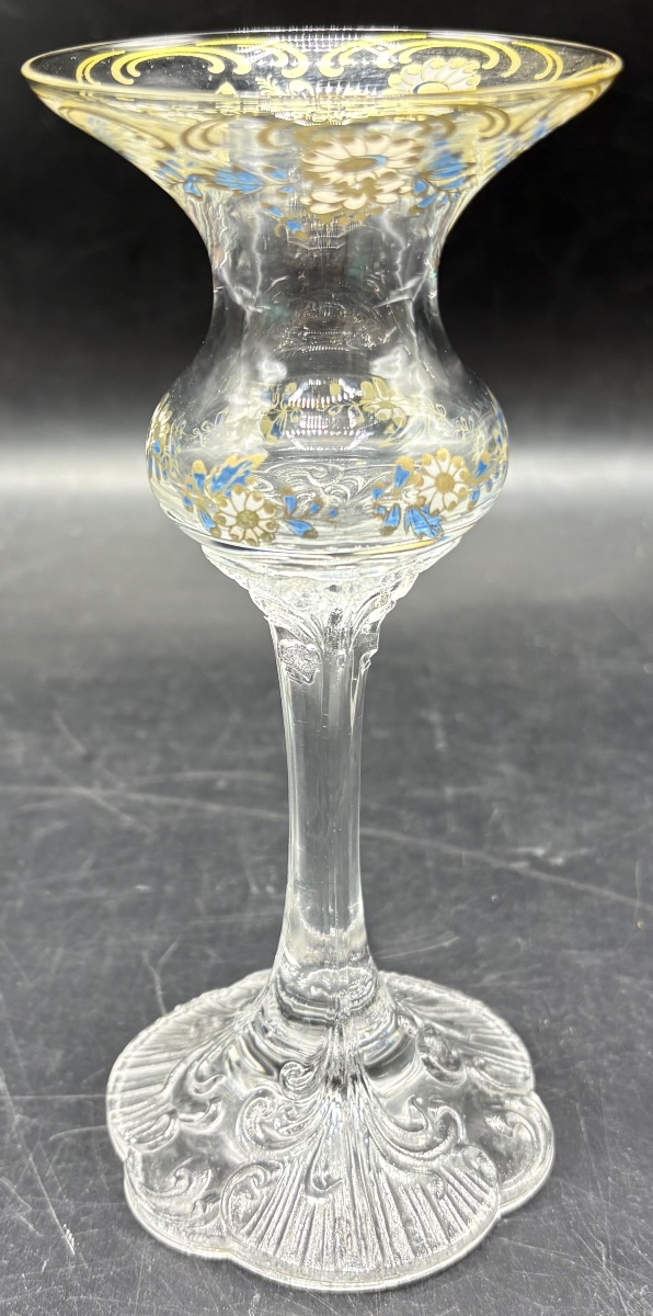 MINI VASE SOLIFLORE VERRE SOUFFLÉ MOULÉ ET ÉMAILLÉ DORÉ DES ANNÉES 1950 ROSENTHAL