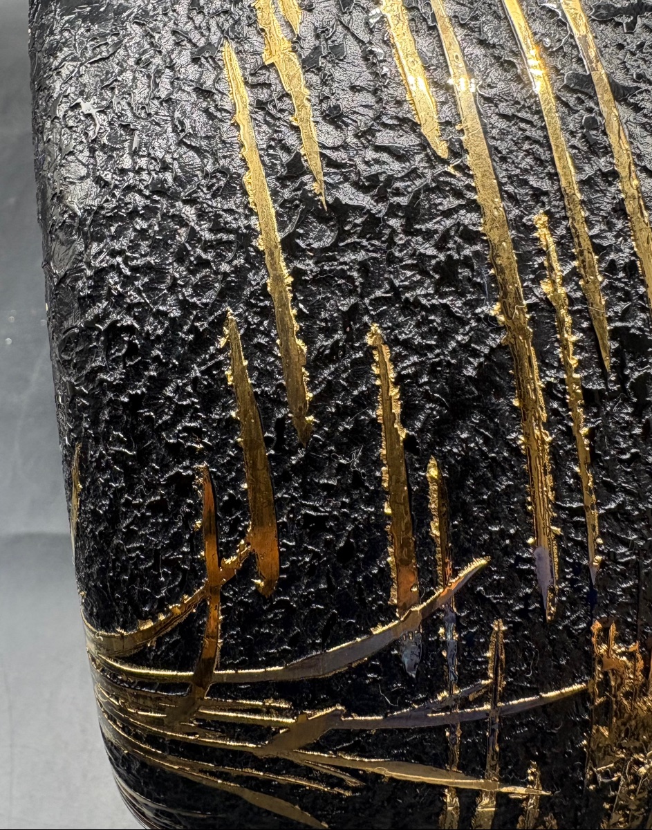 VASE BOULE EN VERRE SOUFFLÉ GRAVÉ À L’ACIDE ET DORÉ DES ANNÉES 1930 PAR SCHNEIDER -photo-3