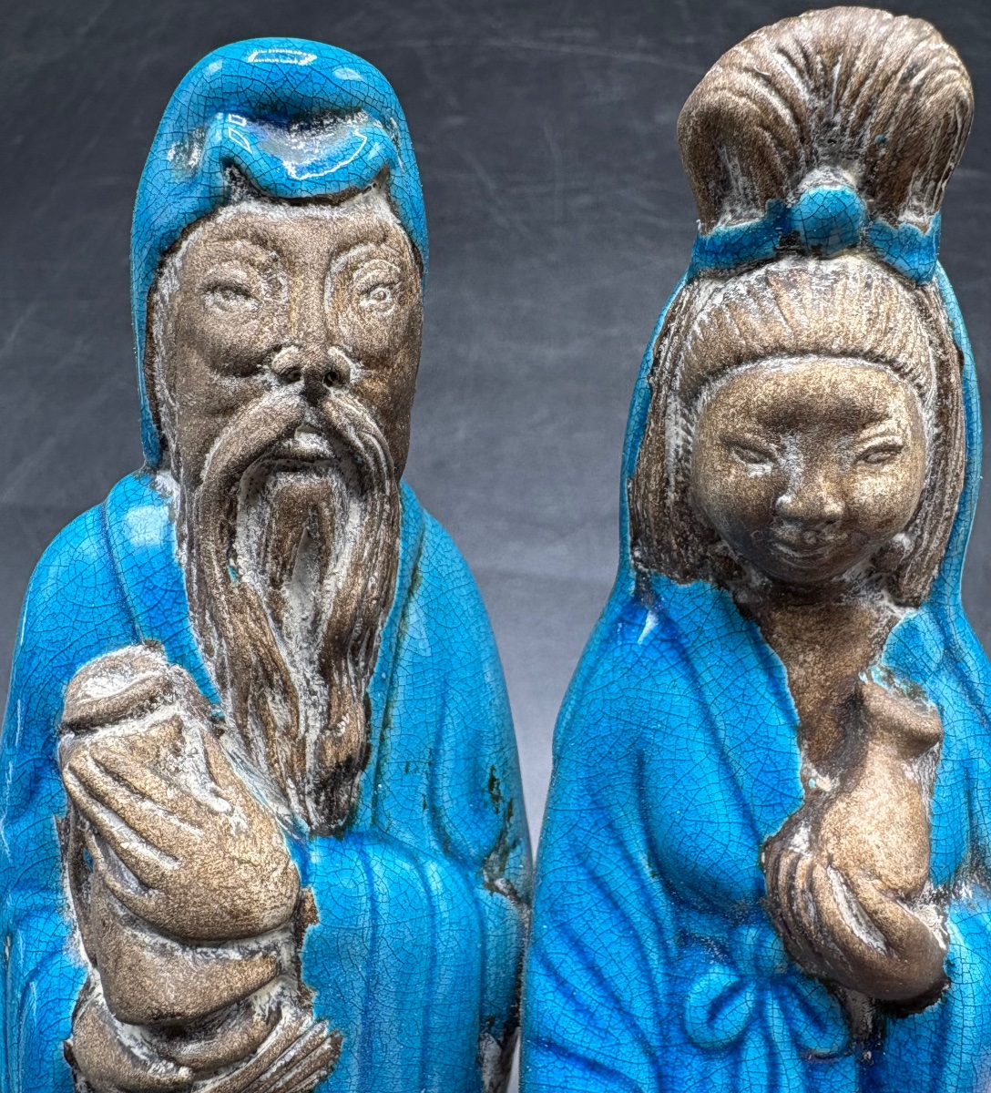 SUJET COUPLE DE DIGNITAIRES DES ANNÉES 1930 CHINOIS SIGNÉ -photo-3