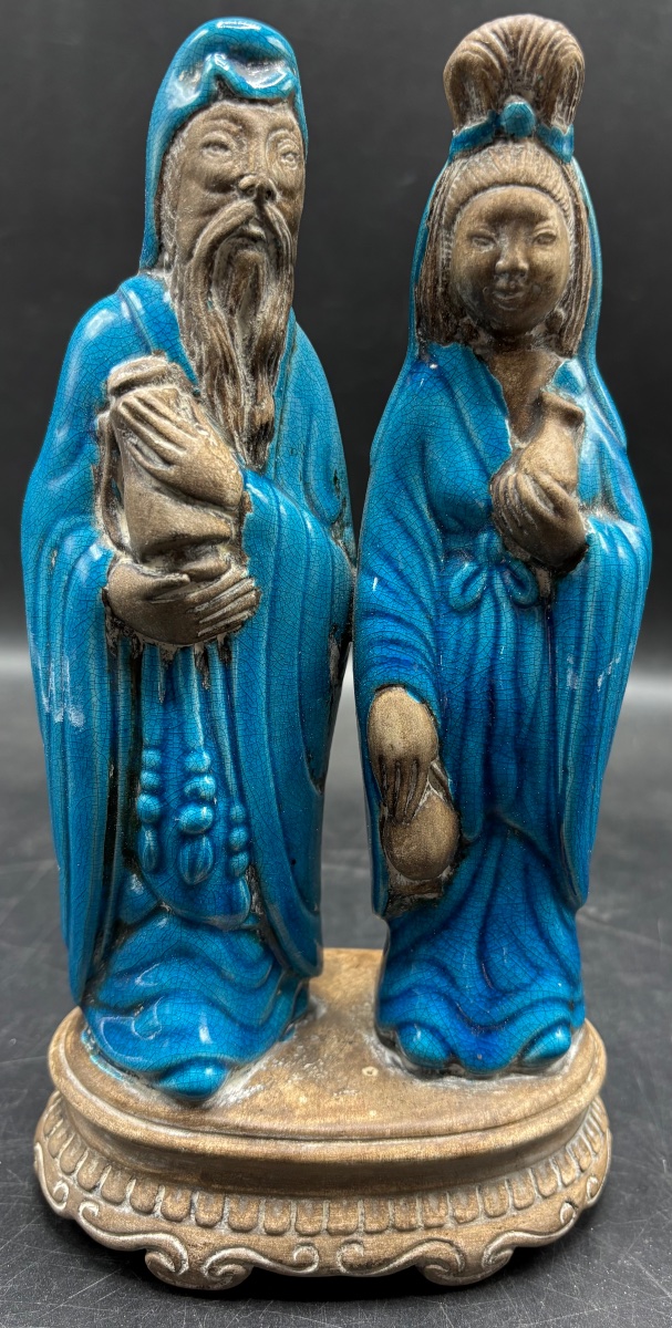 SUJET COUPLE DE DIGNITAIRES DES ANNÉES 1930 CHINOIS SIGNÉ 