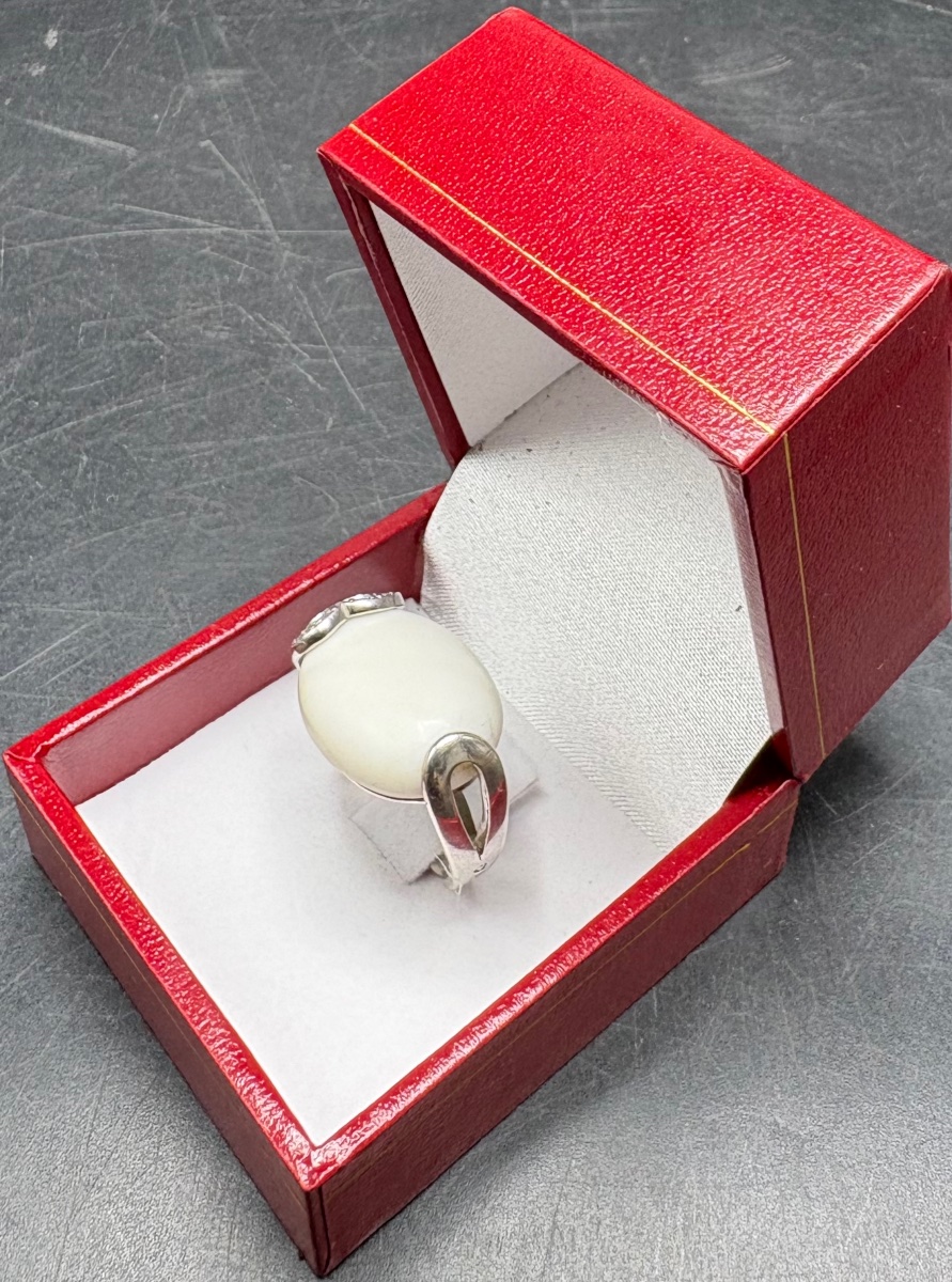 Solid Silver Ring With Porcelain And Zirconium Oxides From The 1980s By Morgan-photo-2