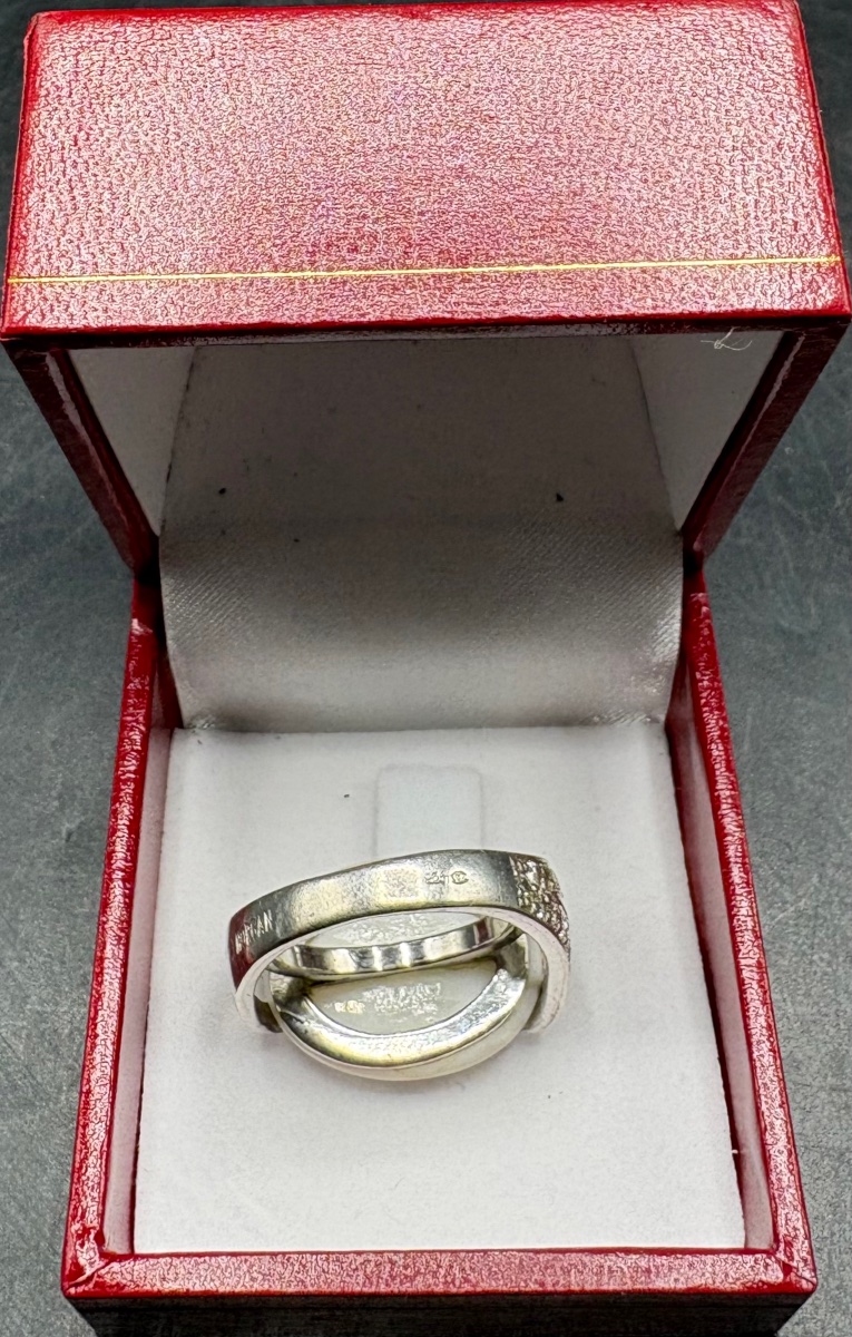 Solid Silver Ring With Porcelain And Zirconium Oxides From The 1980s By Morgan-photo-4