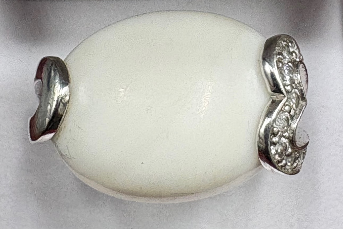 Solid Silver Ring With Porcelain And Zirconium Oxides From The 1980s By Morgan-photo-1