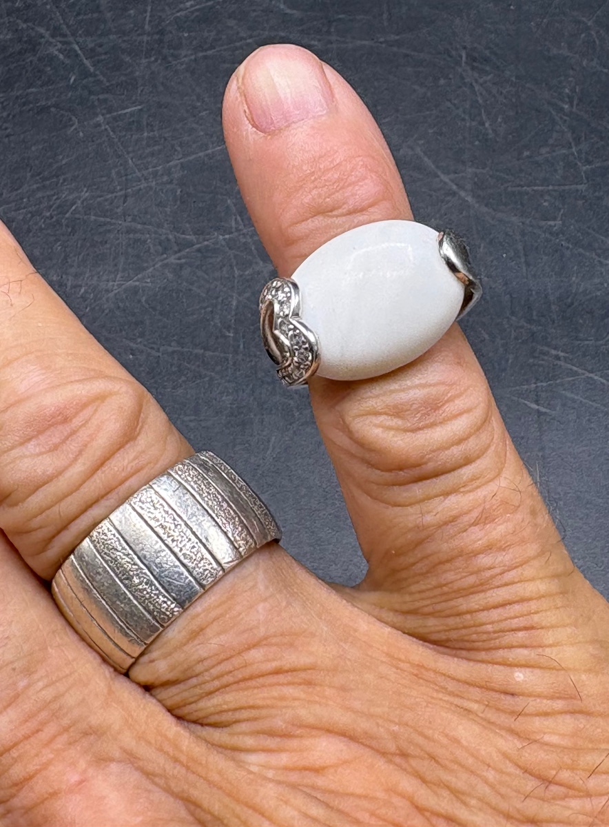 Solid Silver Ring With Porcelain And Zirconium Oxides From The 1980s By Morgan-photo-2