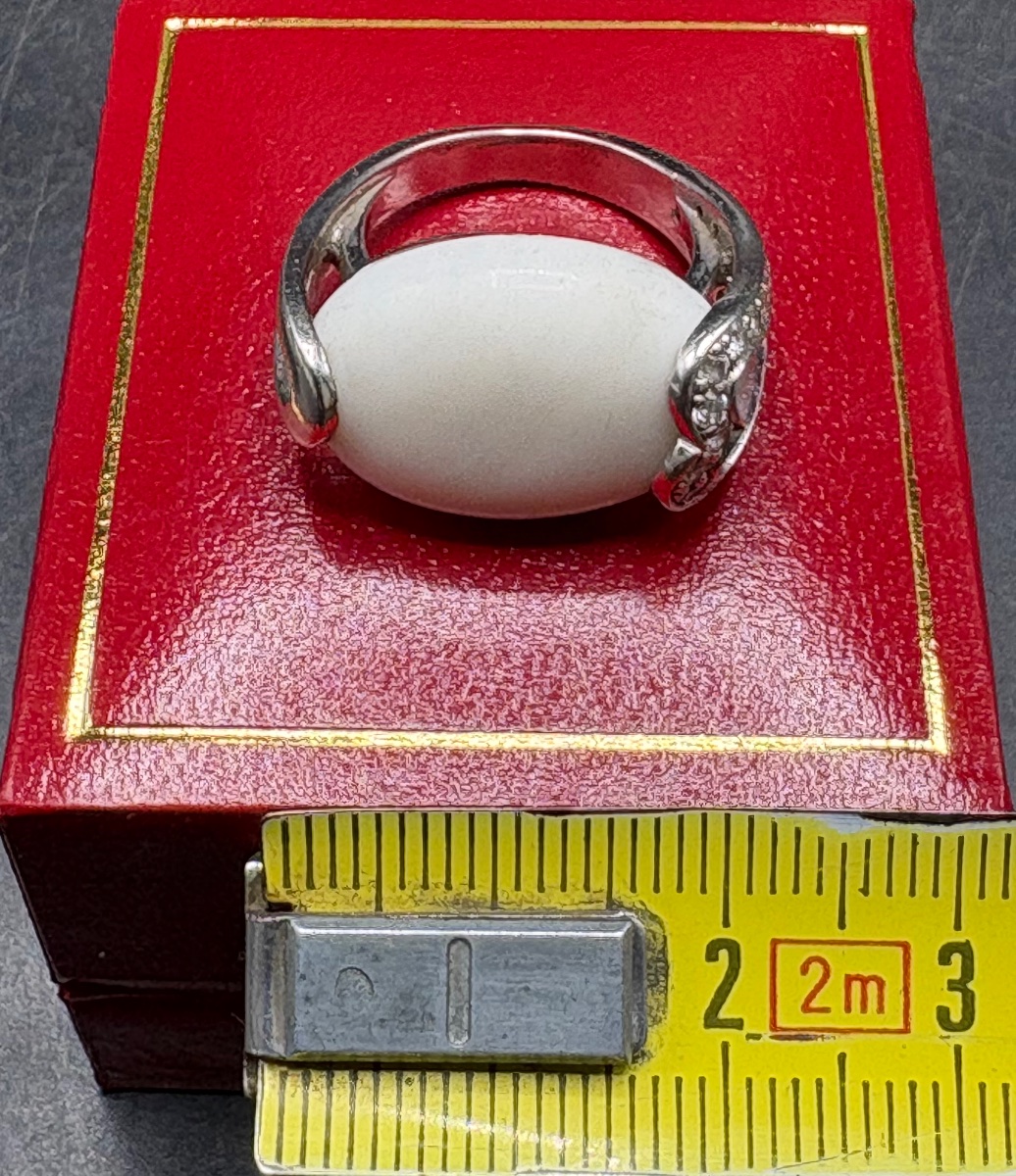 Solid Silver Ring With Porcelain And Zirconium Oxides From The 1980s By Morgan-photo-6