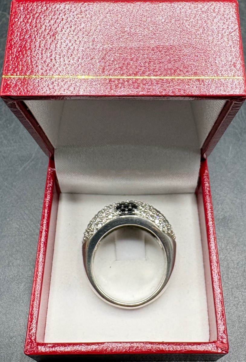 BAGUE ARGENT MASSIF PAVAGE D’OXYDES DE ZIRCONIUM & ONYX TAILLÉS VERS 1960/70 FRANÇAISE-photo-4