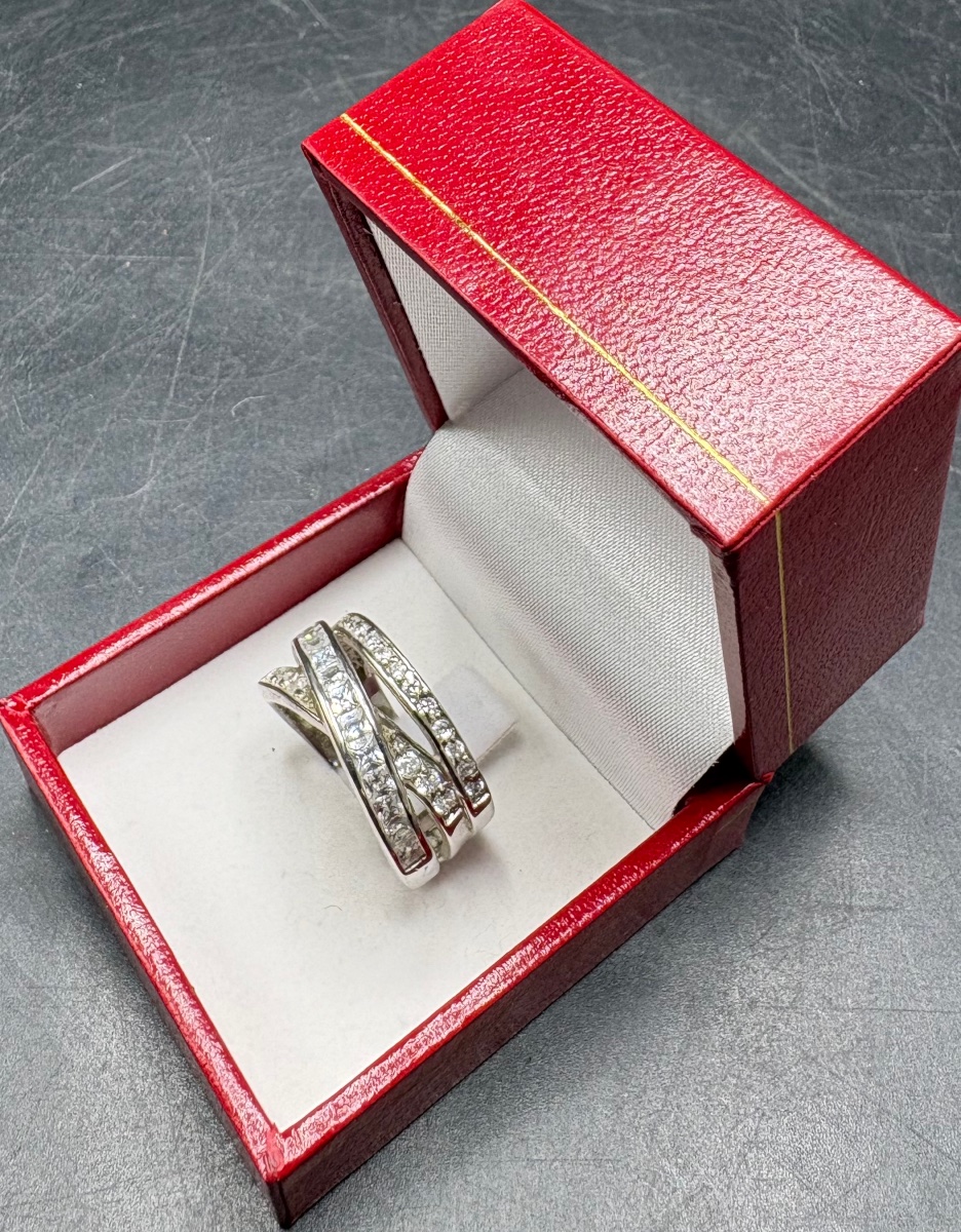 Solid Silver Ring With Zirconium Oxides Around 1980 French-photo-2
