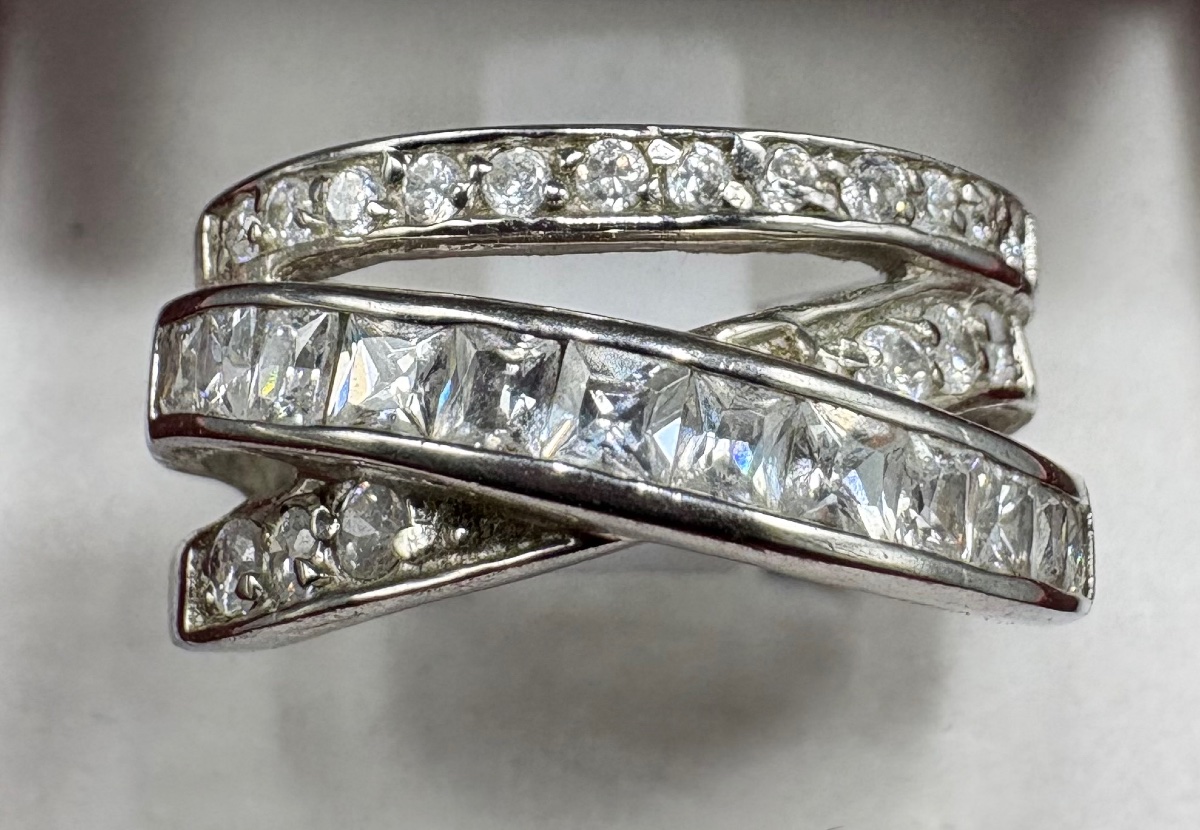 Solid Silver Ring With Zirconium Oxides Around 1980 French-photo-4