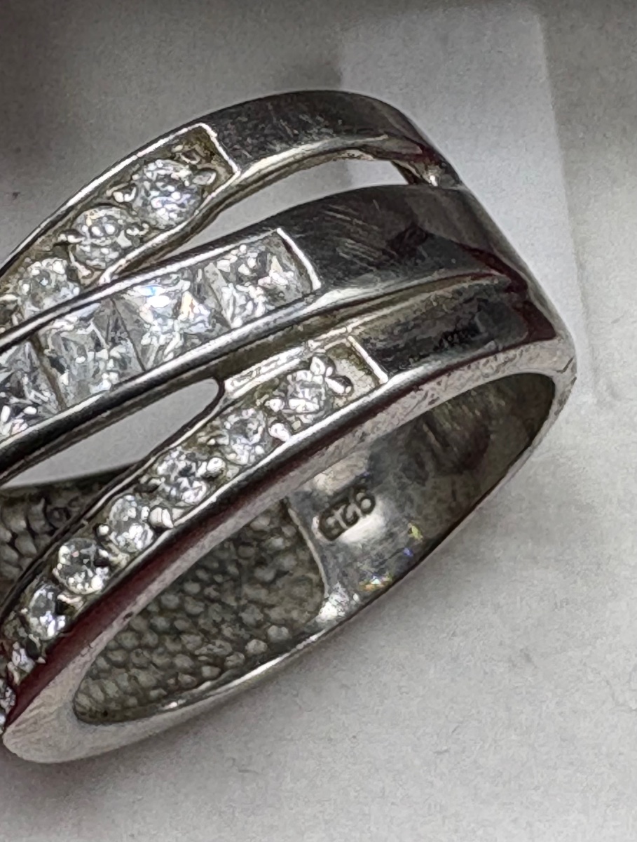 Solid Silver Ring With Zirconium Oxides Around 1980 French-photo-3