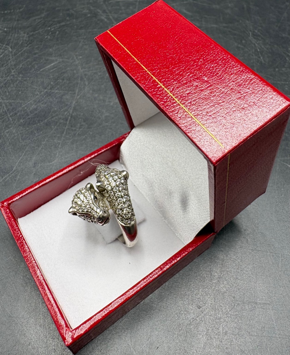 BAGUE EN ARGENT MASSIF & OXYDES DE ZIRCONIUM DES ANNÉES 1980 FRANÇAISE -photo-2