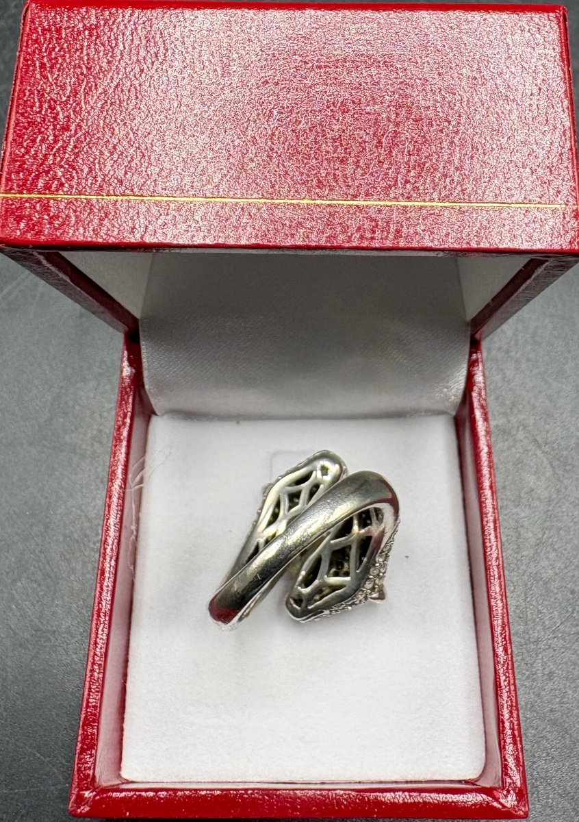 BAGUE EN ARGENT MASSIF & OXYDES DE ZIRCONIUM DES ANNÉES 1980 FRANÇAISE -photo-3