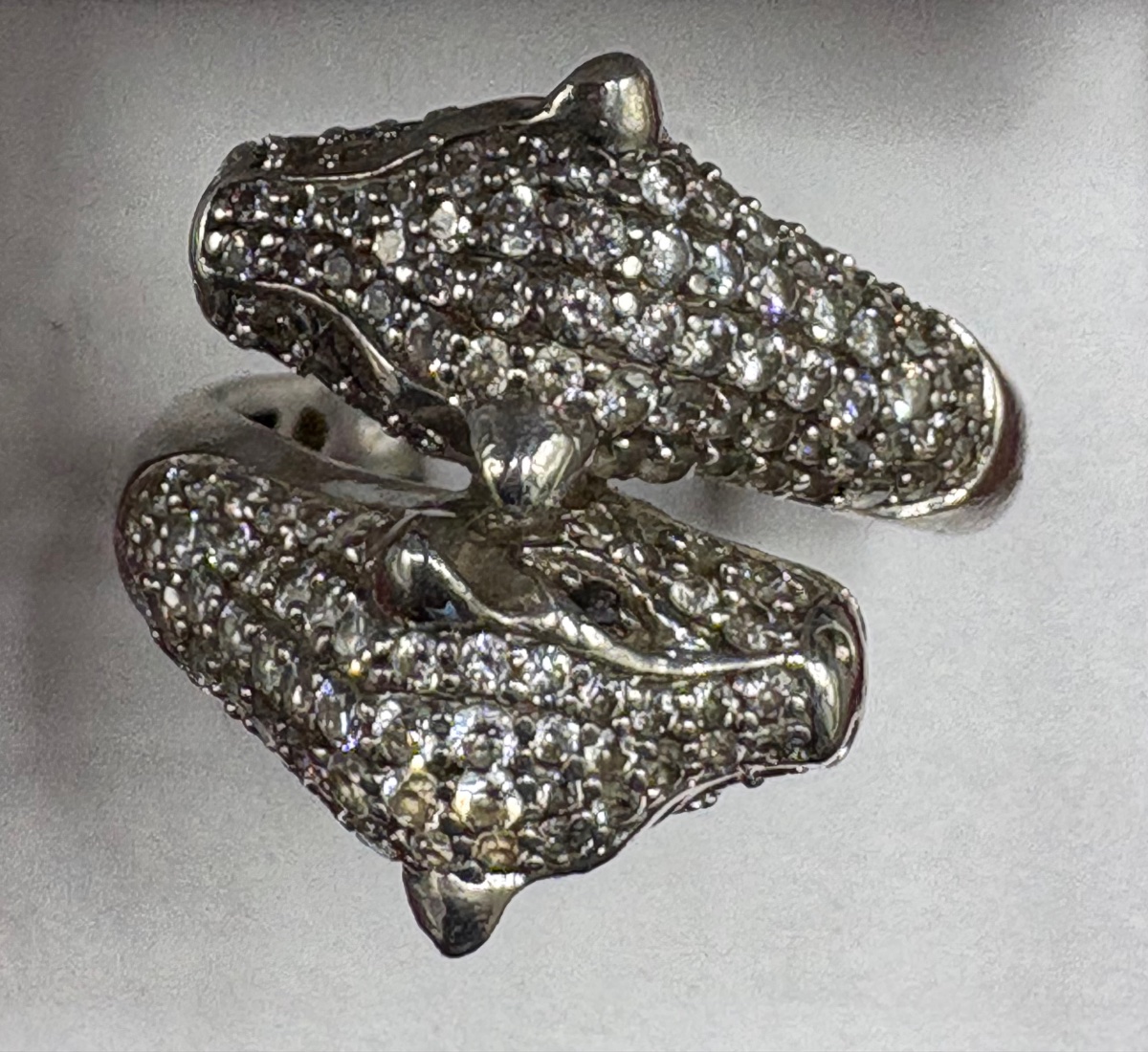 BAGUE EN ARGENT MASSIF & OXYDES DE ZIRCONIUM DES ANNÉES 1980 FRANÇAISE -photo-1