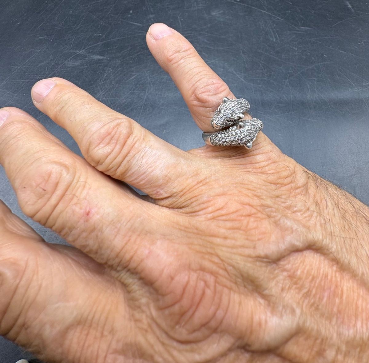 BAGUE EN ARGENT MASSIF & OXYDES DE ZIRCONIUM DES ANNÉES 1980 FRANÇAISE -photo-2