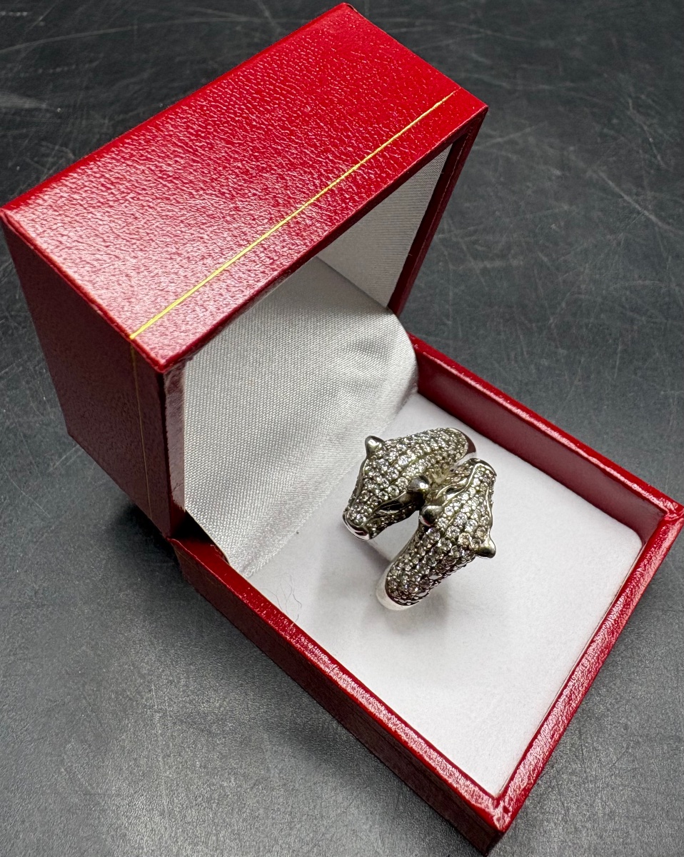 BAGUE EN ARGENT MASSIF & OXYDES DE ZIRCONIUM DES ANNÉES 1980 FRANÇAISE 