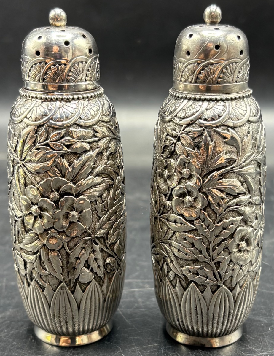 Pair Of Solid Silver Art Nouveau Salt And Pepper Shakers, 1900, American -photo-2