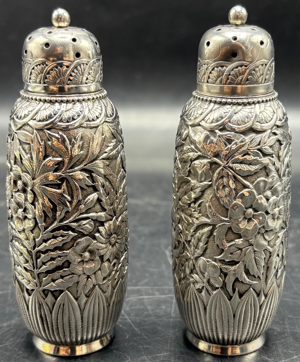 Pair Of Solid Silver Art Nouveau Salt And Pepper Shakers, 1900, American -photo-3