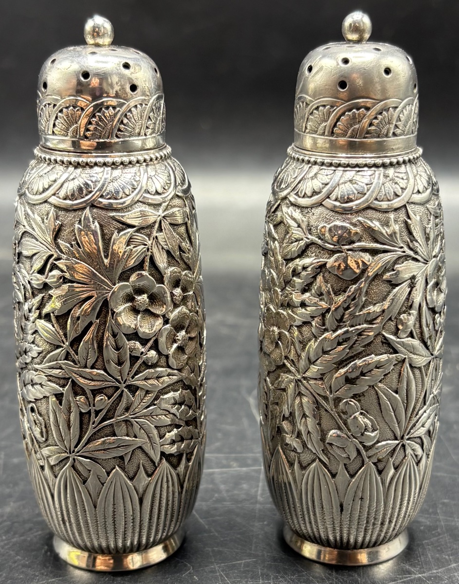 Pair Of Solid Silver Art Nouveau Salt And Pepper Shakers, 1900, American -photo-4