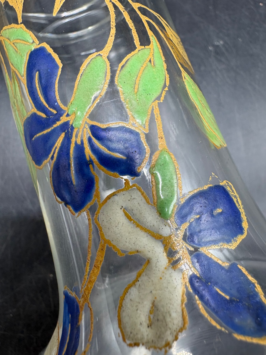 VASE EN VERRE SOUFFLÉ ÉMAILLÉ DES ANNÉES 1900/20 FRANÇAIS -photo-2