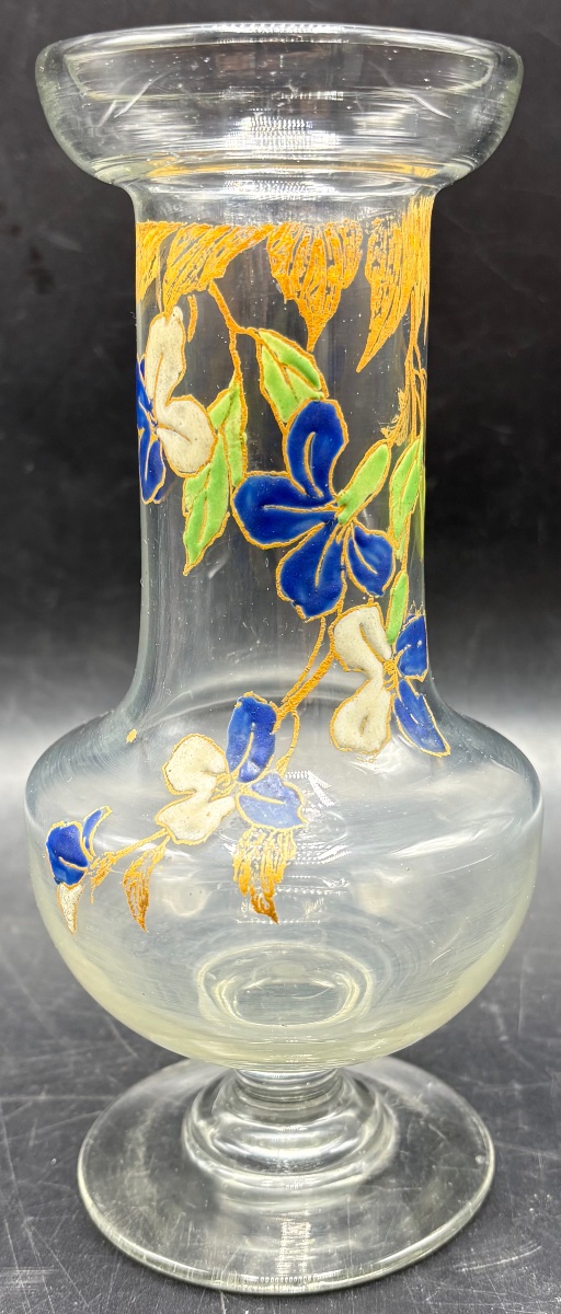 VASE EN VERRE SOUFFLÉ ÉMAILLÉ DES ANNÉES 1900/20 FRANÇAIS 