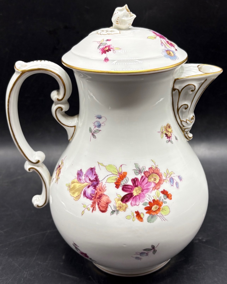 Late 19th-century Painted Glazed Porcelain Coffee Pot, Saxony-photo-3