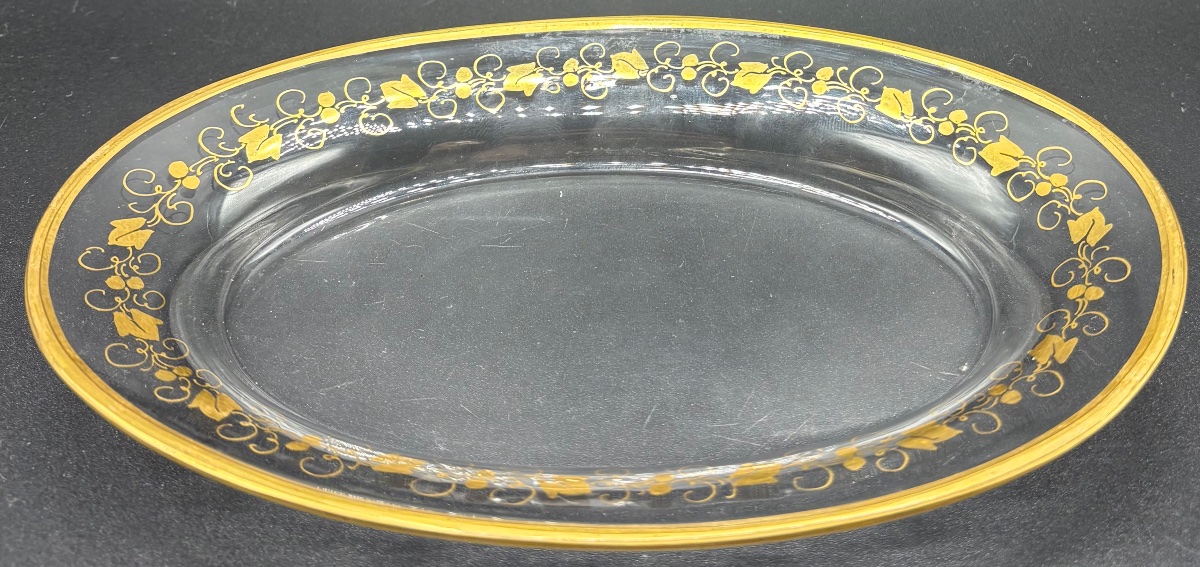 Small Blowen Crystal Tray With Buret, Cut And Gilded By Saint Louis, Circa 1830–40