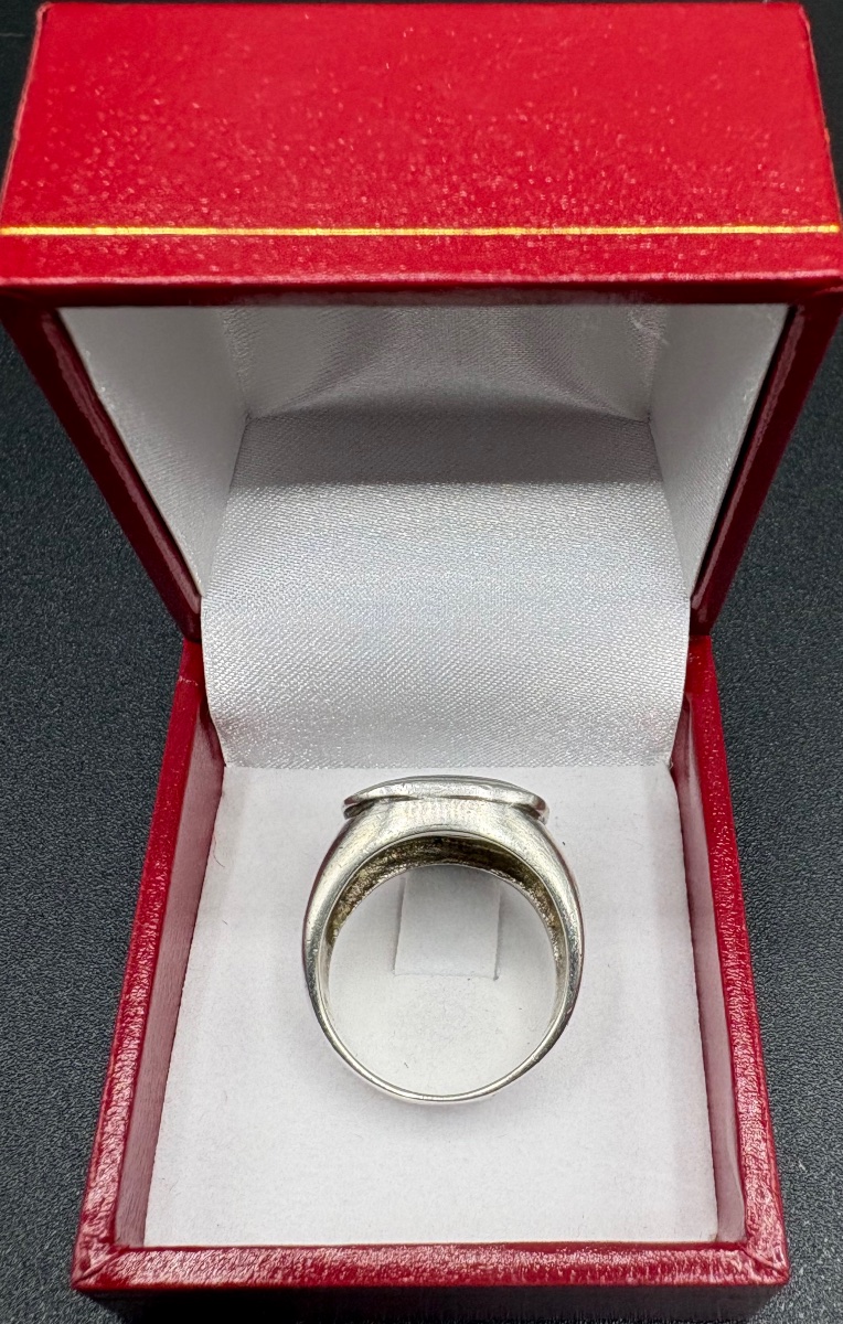 A Men's Solid Silver Ring With Mother-of-pearl And Enamel From The 1930s, Made In France-photo-3