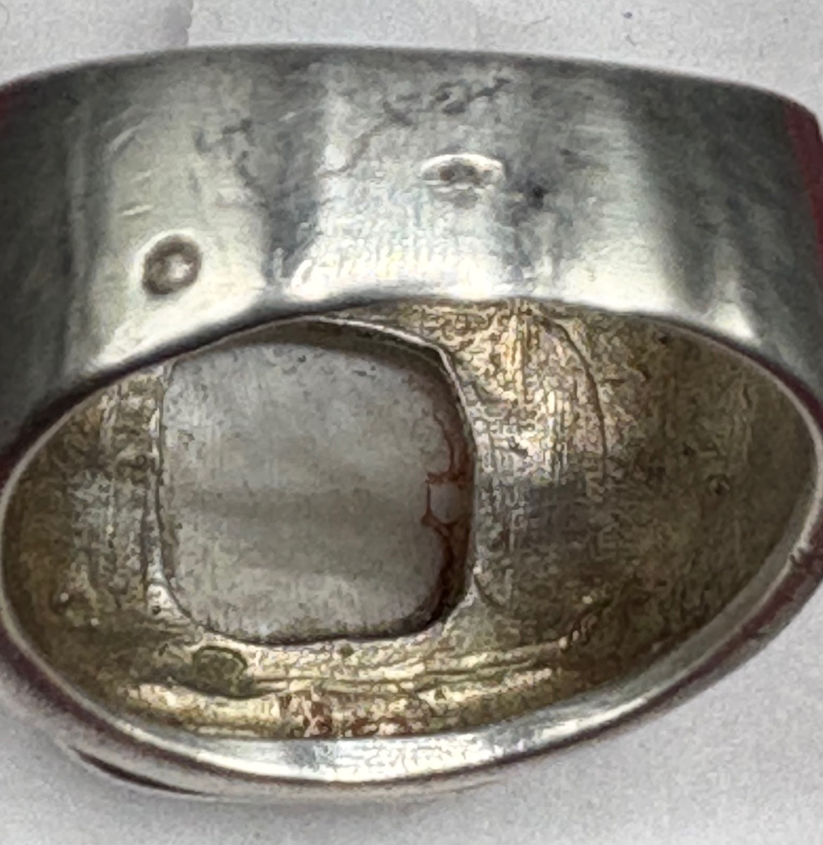A Men's Solid Silver Ring With Mother-of-pearl And Enamel From The 1930s, Made In France-photo-5