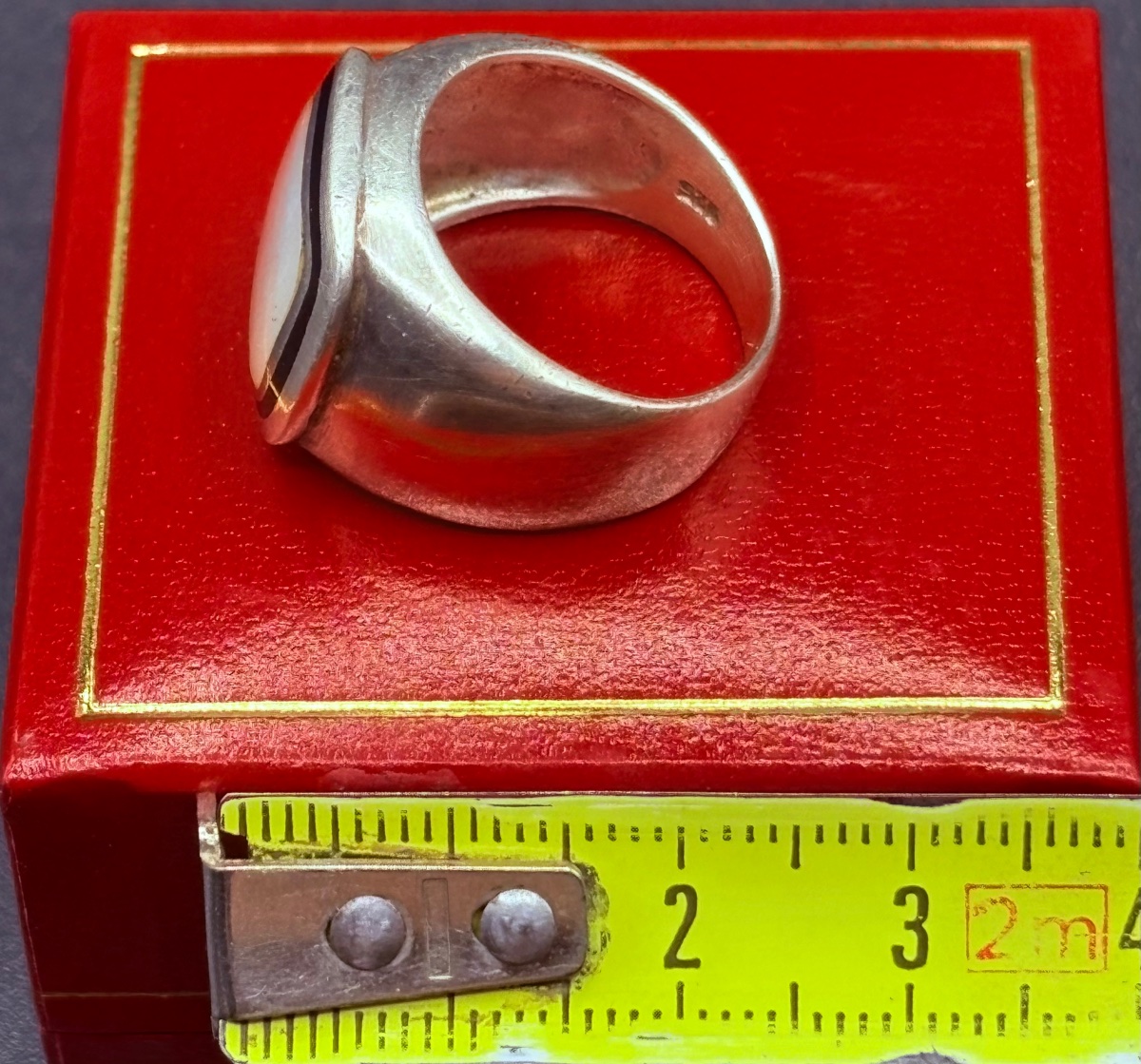 A Men's Solid Silver Ring With Mother-of-pearl And Enamel From The 1930s, Made In France-photo-7
