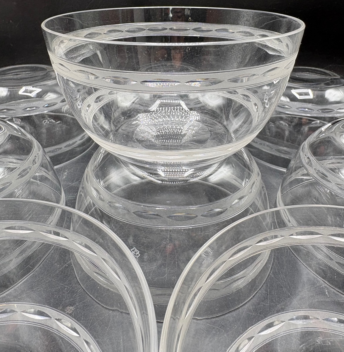 Set Of Nine Cut And Blown Crystal Dessert Bowls From The 1930s By Saint Louis -photo-3