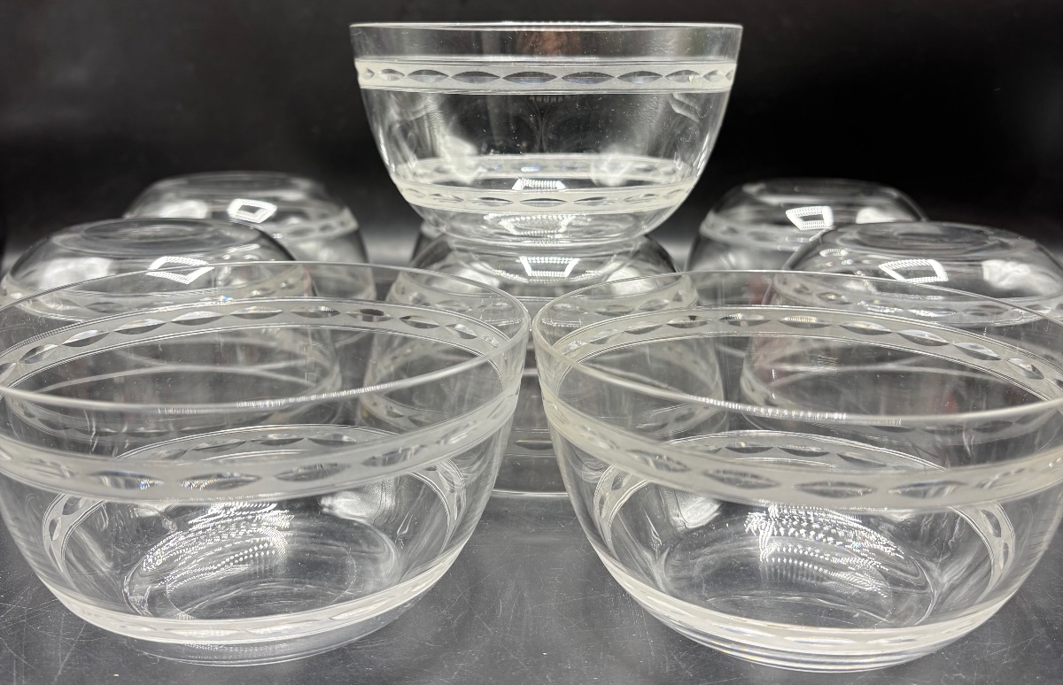 Set Of Nine Cut And Blown Crystal Dessert Bowls From The 1930s By Saint Louis -photo-1