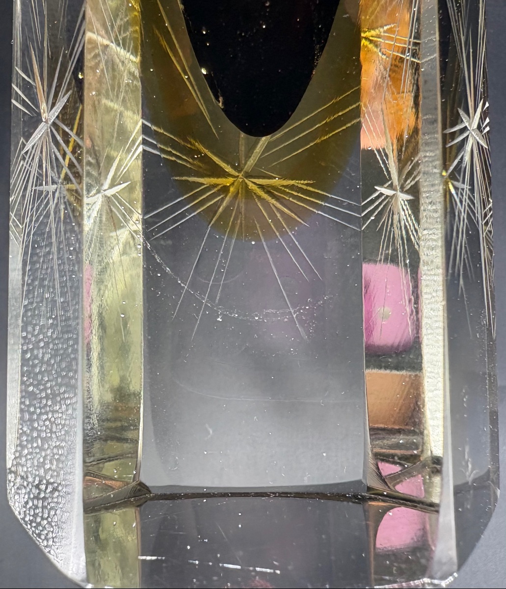 GRAND VASE EN CRISTAL SOUFFLÉ TAILLÉ À COUCHES MULTIPLES PAR SOMMERSO MURANO DES ANNÉES 1960-photo-4