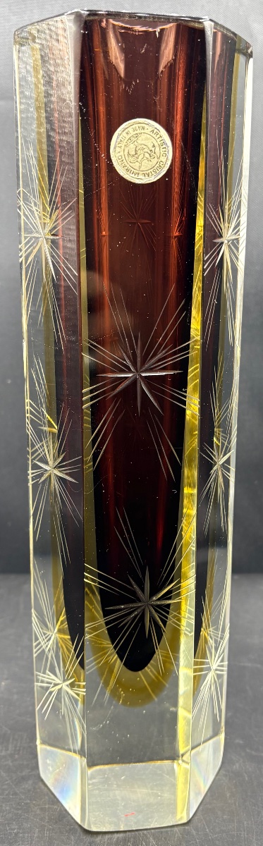 GRAND VASE EN CRISTAL SOUFFLÉ TAILLÉ À COUCHES MULTIPLES PAR SOMMERSO MURANO DES ANNÉES 1960