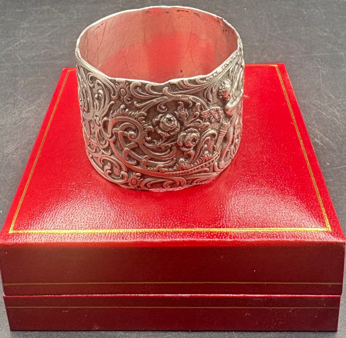 Belgian Solid Silver Napkin Ring Dated July 21, 1918-photo-2