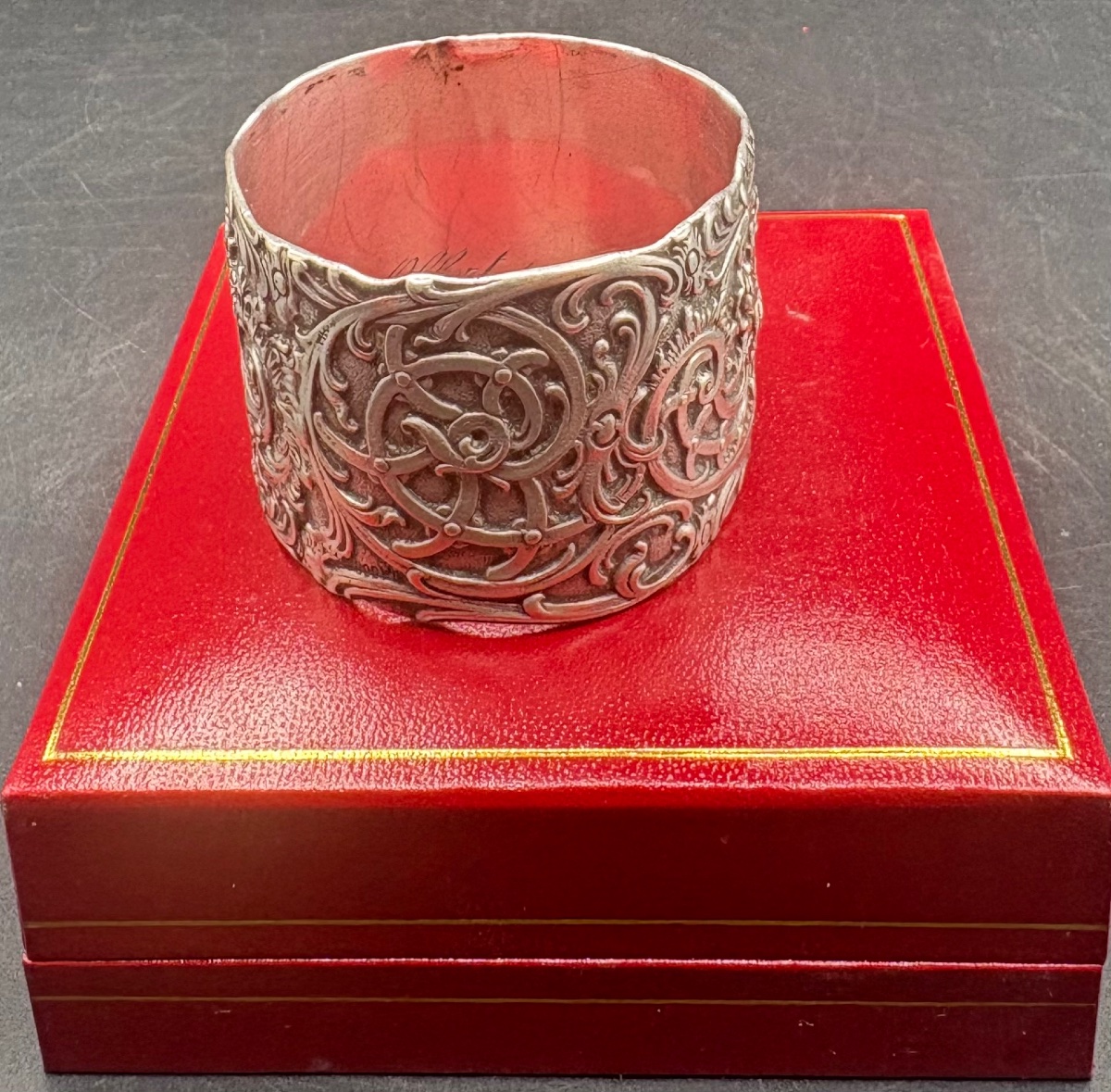Belgian Solid Silver Napkin Ring Dated July 21, 1918-photo-3