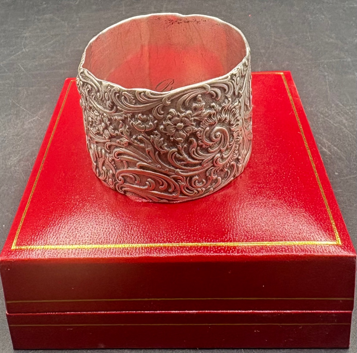 Belgian Solid Silver Napkin Ring Dated July 21, 1918-photo-4