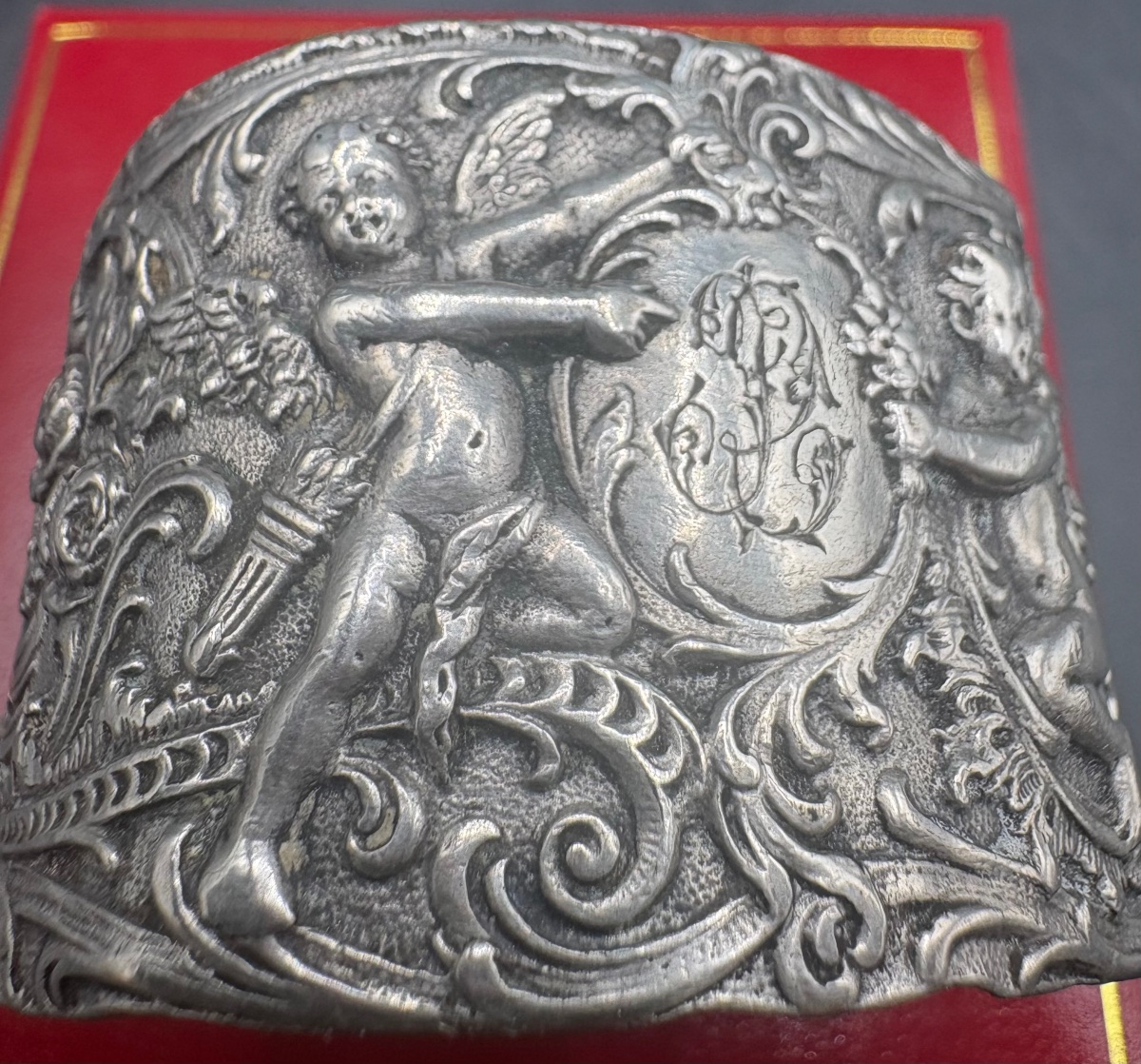 Belgian Solid Silver Napkin Ring Dated July 21, 1918-photo-2