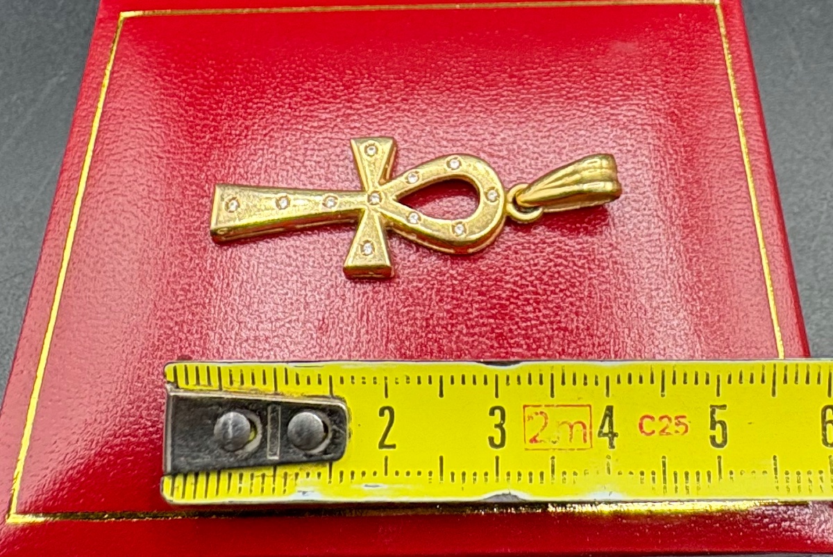 18-carat Gold Ankh Cross With Diamonds From The 1960s/70s, Egyptian -photo-4
