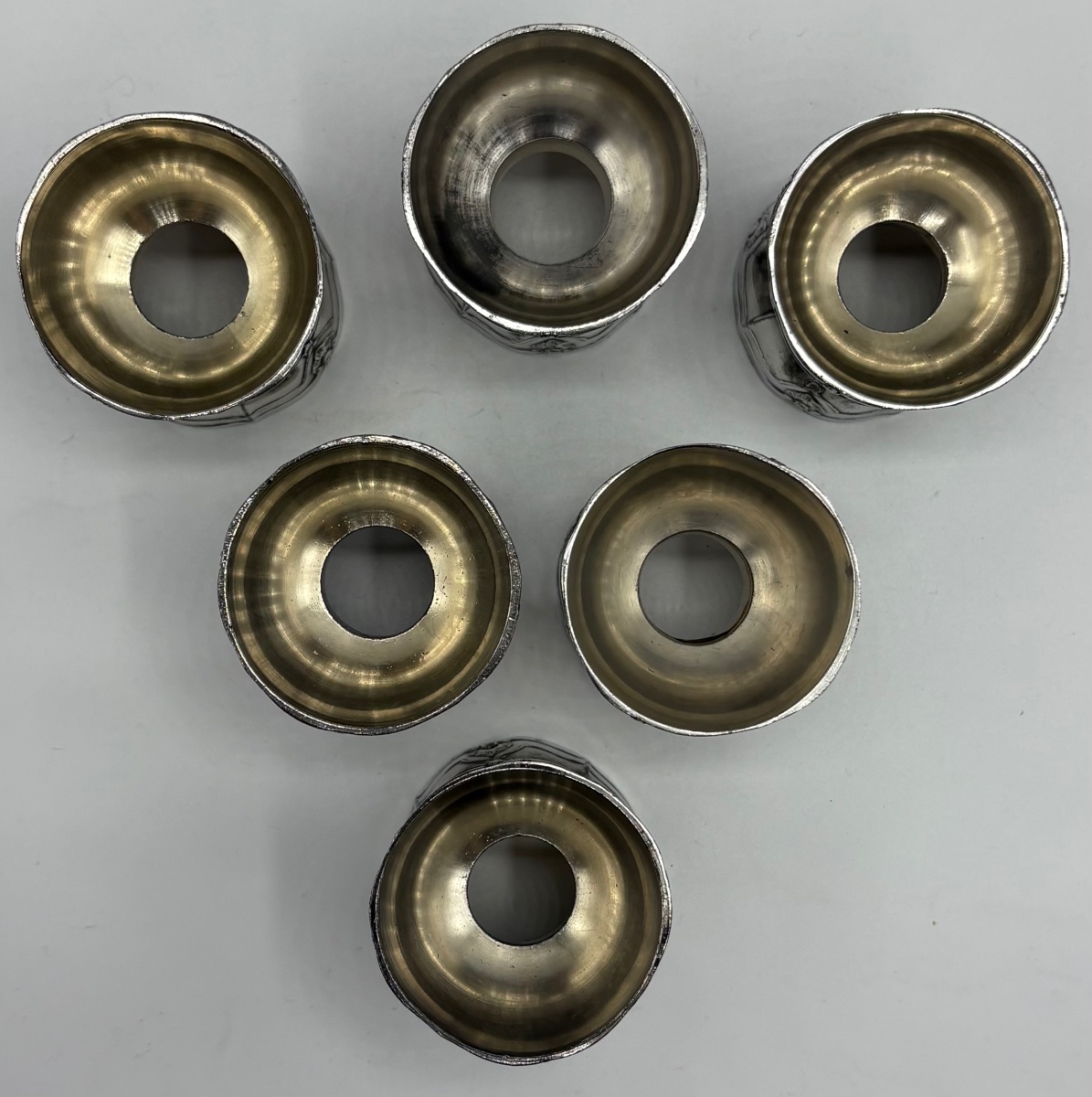 A Set Of Six Silver-plated Metal Egg Cups From The 1900s By The Silversmith Minerva-photo-1