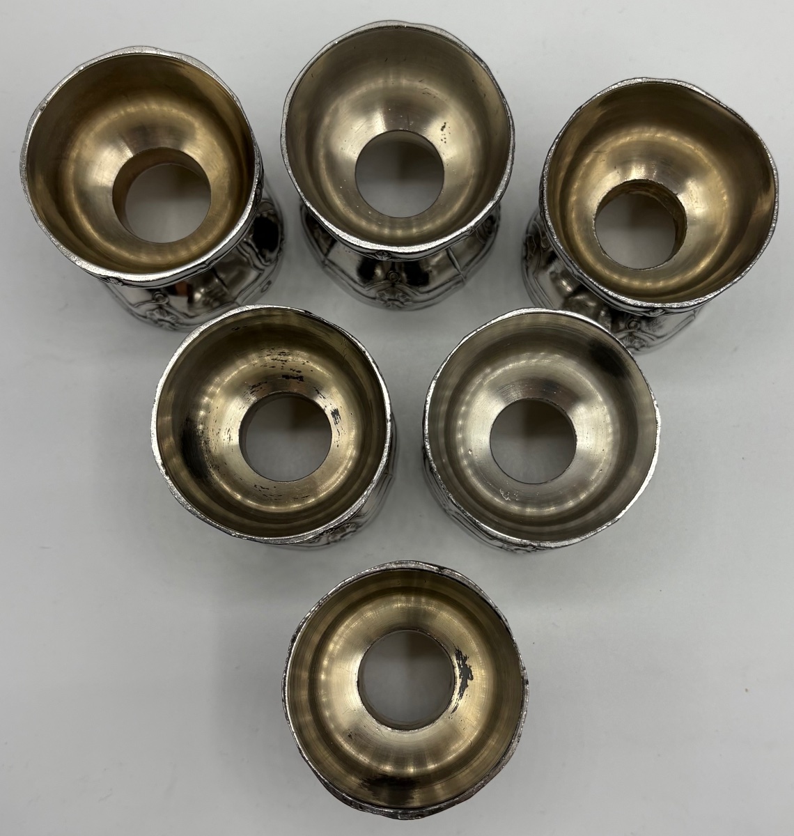 A Set Of Six Silver-plated Metal Egg Cups From The 1900s By The Silversmith Minerva-photo-2