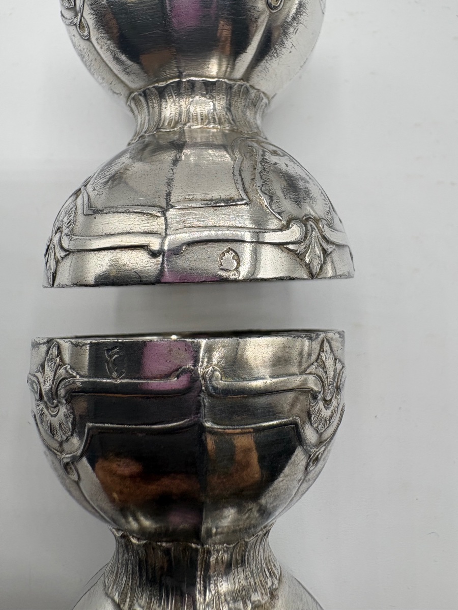 A Set Of Six Silver-plated Metal Egg Cups From The 1900s By The Silversmith Minerva-photo-3