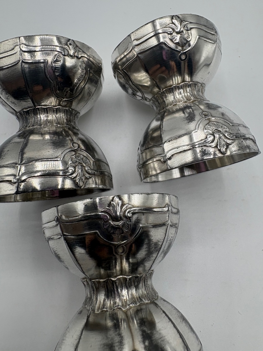 A Set Of Six Silver-plated Metal Egg Cups From The 1900s By The Silversmith Minerva-photo-4