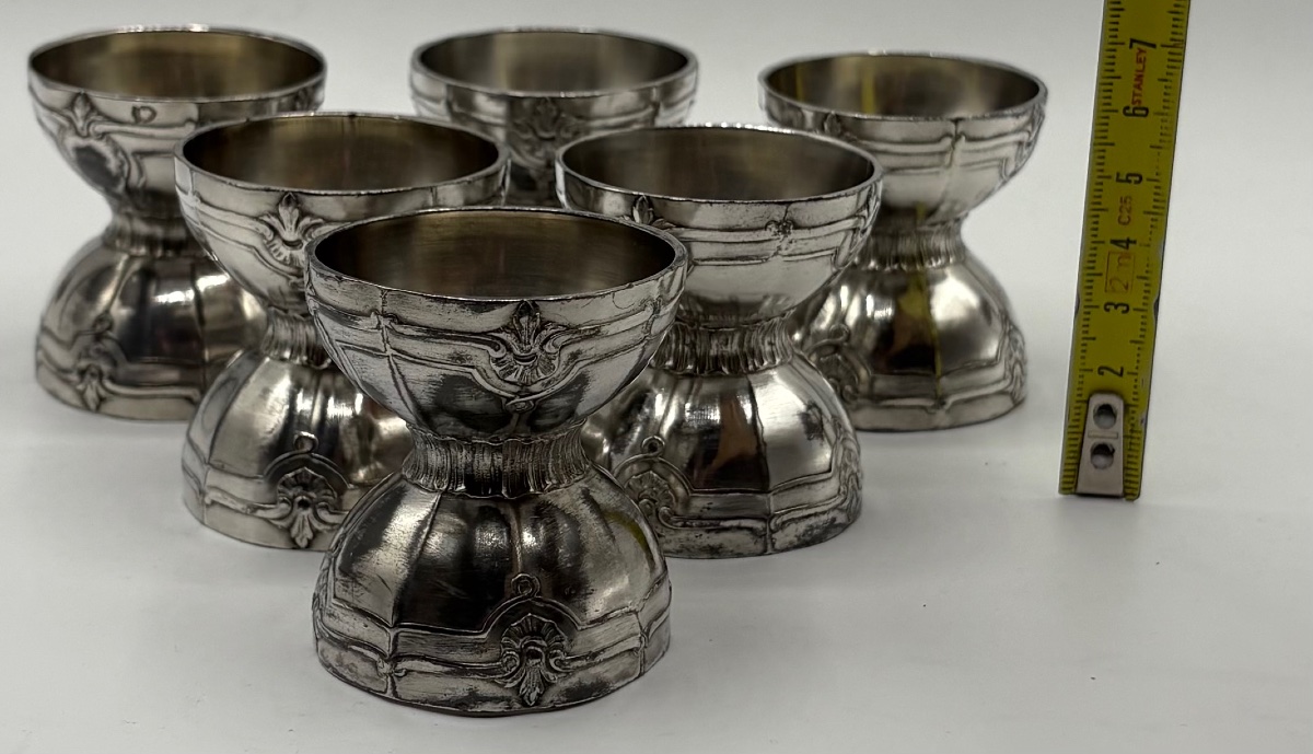 A Set Of Six Silver-plated Metal Egg Cups From The 1900s By The Silversmith Minerva-photo-5