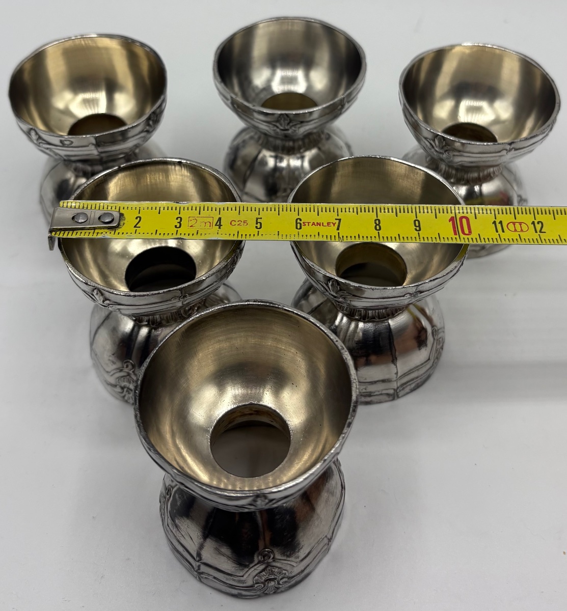 A Set Of Six Silver-plated Metal Egg Cups From The 1900s By The Silversmith Minerva-photo-6