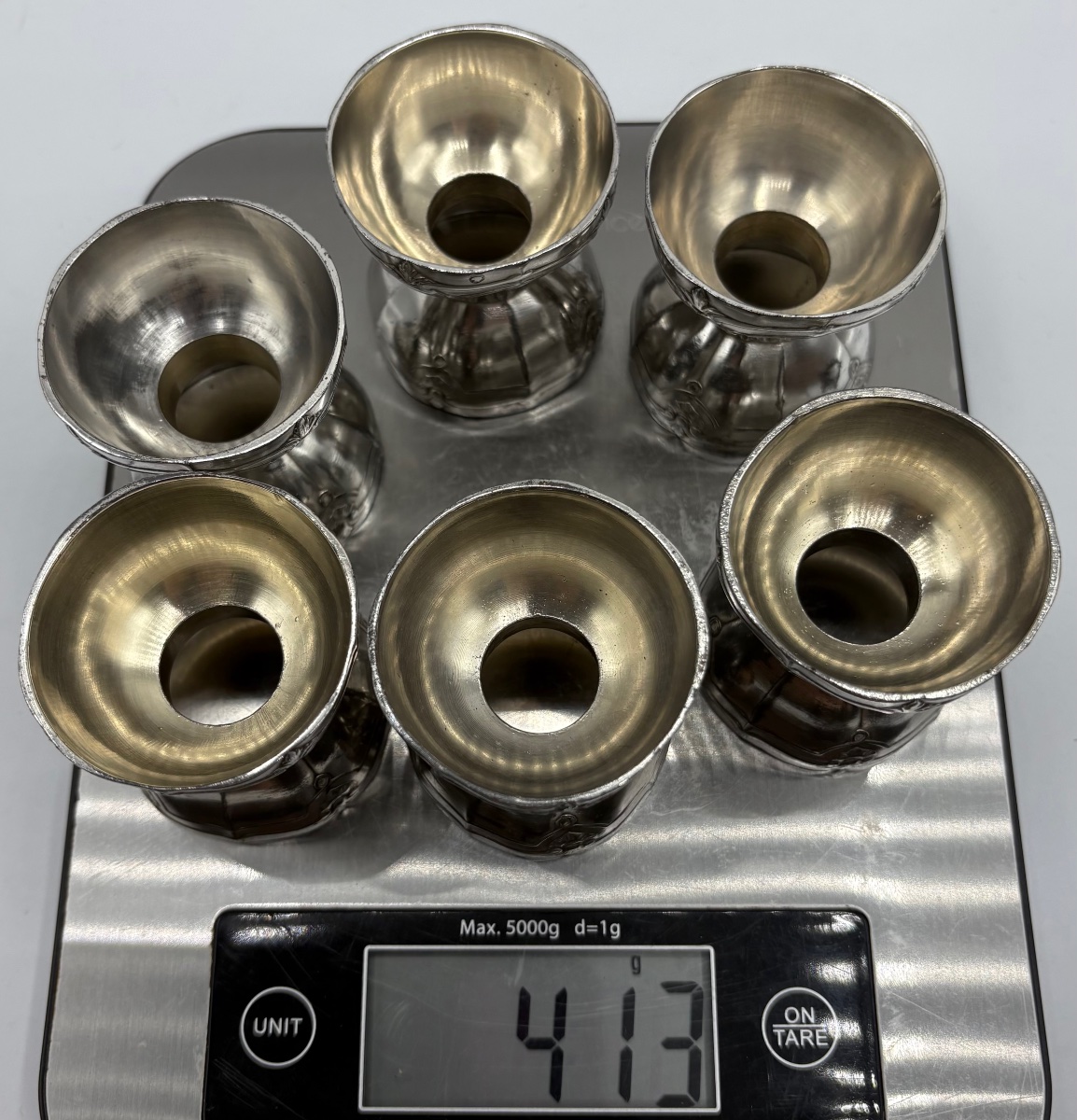 A Set Of Six Silver-plated Metal Egg Cups From The 1900s By The Silversmith Minerva-photo-7